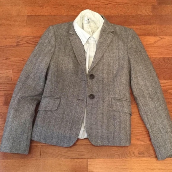 WOMENS VINTAGE 80S FALL  GRAY HERRINGBONE BLAZER BENETTON PREPPY COLLEGE CAREER - Picture 3 of 4